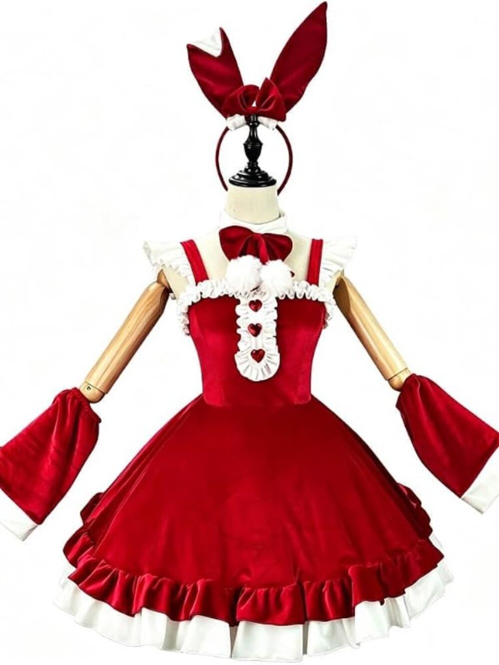 Velvet Bunny Costume with Dress, Sleeves, Bunny Ears, and Choker